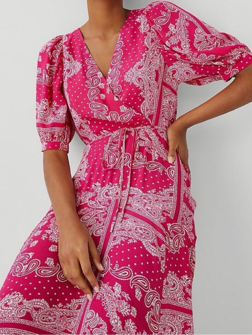 Ann Taylor Pink Bandana Paisley High Low Midi Dress Sz 8 Boho Wedding Feminine